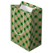 Grüne karierte Geschenktasche Mittlere Geschenktüte (Rückseite Schrägansicht)