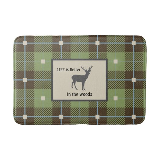 Grüne Karierte Hirschhütte Badematte (Vorderseite)
