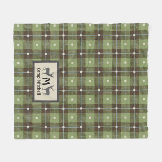 Grüne Karierte Hirschhütte Fleecedecke (Vorderseite (Horizontal))