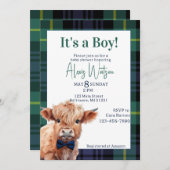 Grüne karierte Hochlandkuh-Babydusche Einladung (Vorne/Hinten)