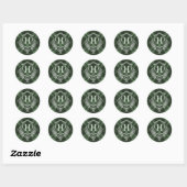 Grüne Karierte Monogramm Erstweihnachtsfeier Runder Aufkleber (Blatt)