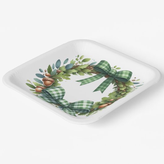 GRÜNE KARIERTE PATTERFALL-AUTUMN-THEMEN PAPPTELLER (Gewinkelt)