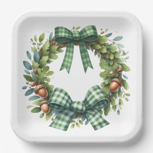 GRÜNE KARIERTE PATTERFALL-AUTUMN-THEMEN PAPPTELLER (Vorderseite)