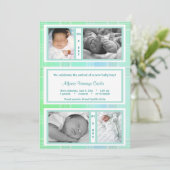 Grüne Karierte Quad Foto Geburtserklärung Ankündigung (Stehend Vorderseite)