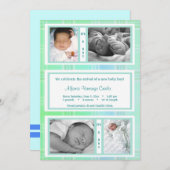 Grüne Karierte Quad Foto Geburtserklärung Ankündigung (Vorne/Hinten)