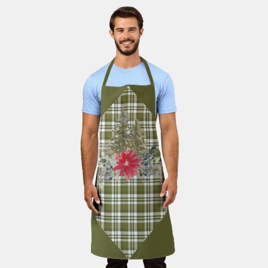 Grüne Karierte Schürze und Weihnachtsbaumen (Getragen)