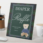 Grüne karierte Teddy Bär Babydusche Windelpreisraf Sockelschild (In Situ)