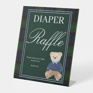 Grüne karierte Teddy Bär Babydusche Windelpreisraf Sockelschild