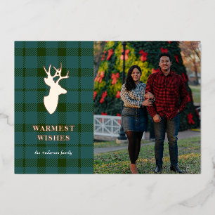 Grüne Karierte und Rose Goldene Idylle Folien Feiertagskarte