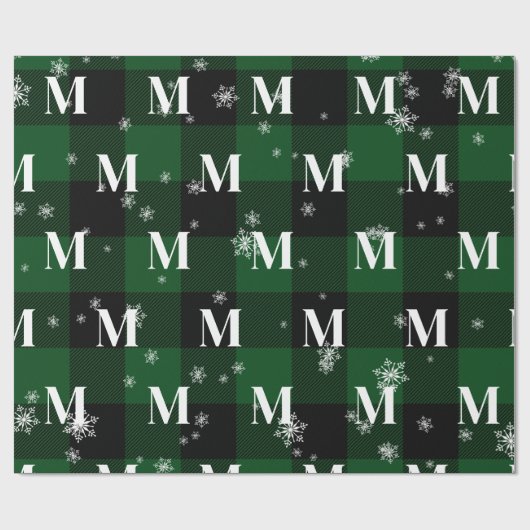 Grüne Karierte und Schneeflocken Monogram, erste W Geschenkpapier (Flach)