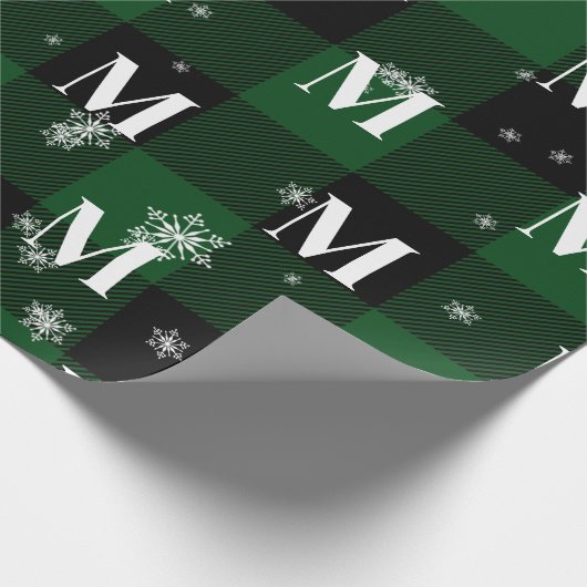 Grüne Karierte und Schneeflocken Monogram, erste W Geschenkpapier (Ecke)