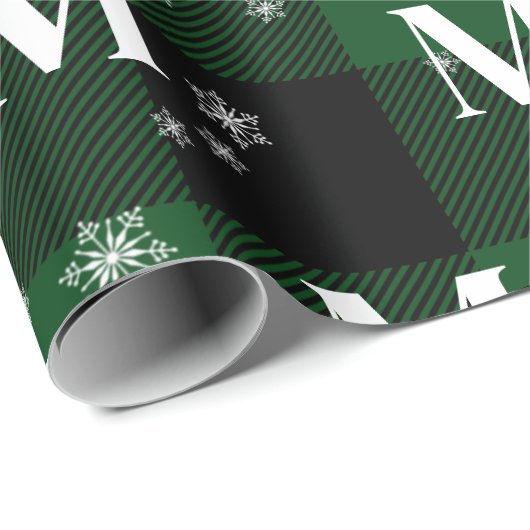 Grüne Karierte und Schneeflocken Monogram, erste W Geschenkpapier (Rolleneckpunkt)