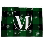 Grüne Karierte und Schneeflocken Monogram, erste W Große Geschenktüte (Rückseite)
