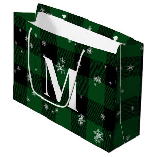 Grüne Karierte und Schneeflocken Monogram, erste W Große Geschenktüte
