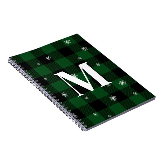 Grüne Karierte und Schneeflocken Monogram, erste W Notizblock (Rechte Seite)