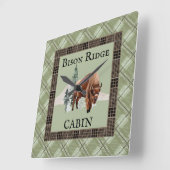 Grüne Karierte Wasserfarbe Bison Buffalo Rustikale Quadratische Wanduhr (Winkel)