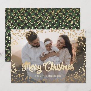 Grüne Karo-Goldfolie-Foto-Weihnachtskarten Feiertagskarte