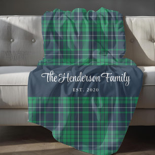 Grüne Karo-Personalisierte Familienname-Fleece-Dec Fleecedecke