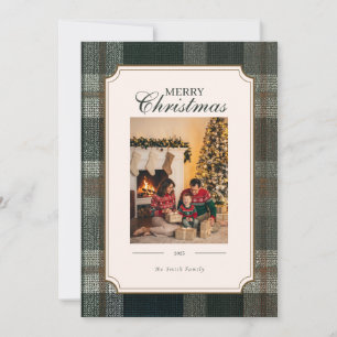Grüne Karo-Weihnachtskarte mit einem Foto Feiertagskarte