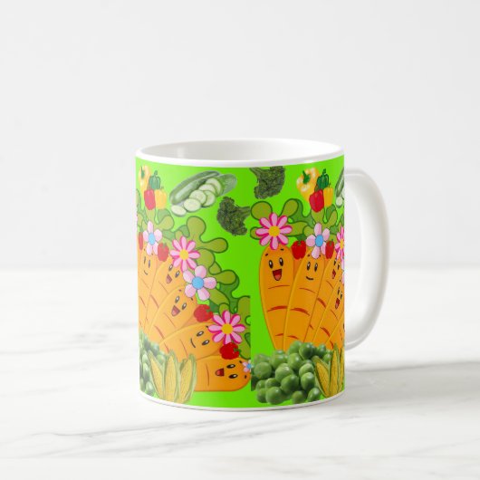 Grüne Karotten Blütenerbsen-Tasse Kaffeetasse (VorderseiteRechts)