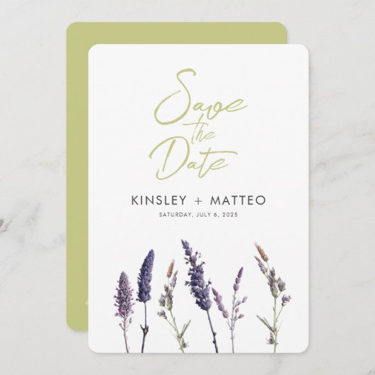 Grüne Karten, Lavendel, Save The Date (Vorne/Hinten)