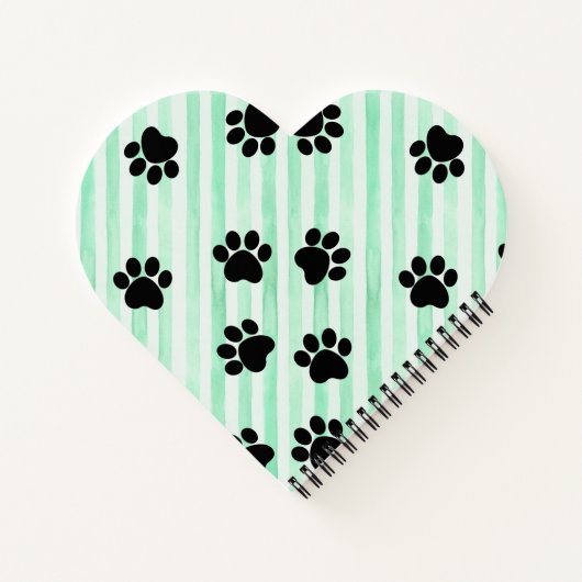 Grüne Kätzchen & Pfoten Herzform Notebook Notizblock (Rückseite)