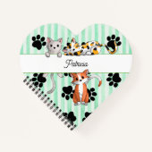 Grüne Kätzchen & Pfoten Herzform Notebook Notizblock (Vorderseite)