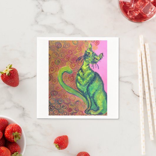grüne Katze auf rosa Serviette (Beispiel)