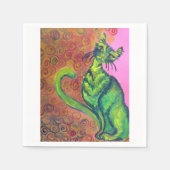 grüne Katze auf rosa Serviette (Vorderseite)