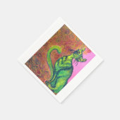 grüne Katze auf rosa Serviette (Ecke)