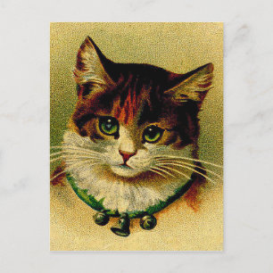 Grüne Katze im Vintage-Stil mit Schellen Postkarte