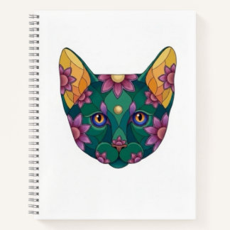 GRÜNE KATZE mit BLUMEN Skizzenbuch Spiralblock Notizblock