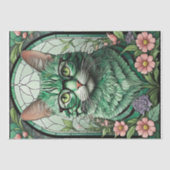 Grüne Katze und Blume - Decoupage_ Seidenpapier (Vorderseite)