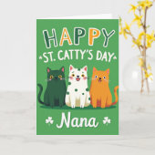 Grüne Katzen Glücklicher Tag Karte (Gelbe Blume)