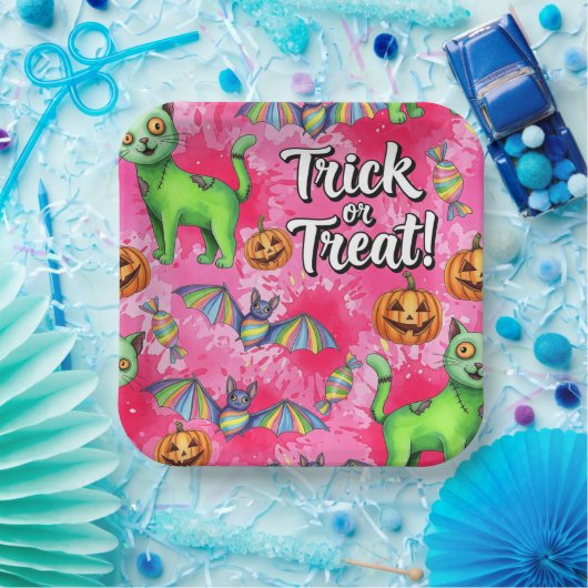 Grüne Katzen und Fledermäuse von Natasha Us Pappteller (Party)