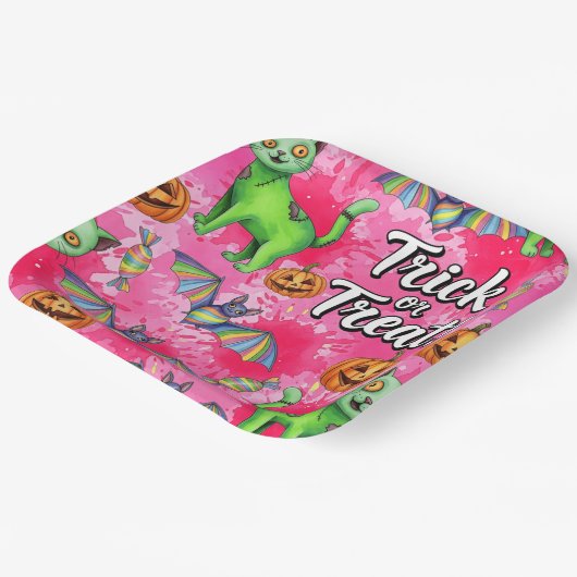 Grüne Katzen und Fledermäuse von Natasha Us Pappteller (Gewinkelt)