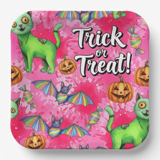 Grüne Katzen und Fledermäuse von Natasha Us Pappteller (Vorderseite)