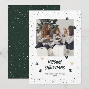 Grüne Katzenpfoten Schnee Foto Weihnachtskarte Meo Feiertagskarte