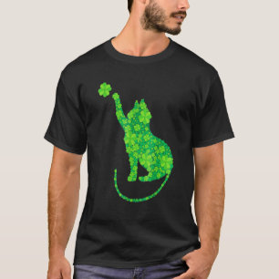 Grüne Katzensilhouette Shamrocks St. Patricks Tag T-Shirt