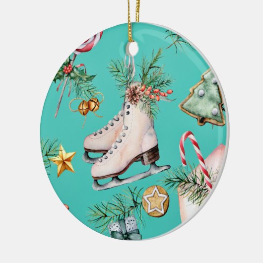 Grüne Kekse am Weihnachtssee Skate Keramik Ornament (Links)