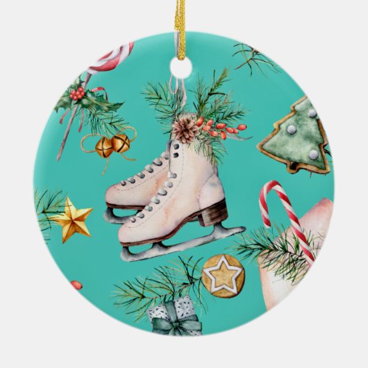 Grüne Kekse am Weihnachtssee Skate Keramik Ornament (Hinten)