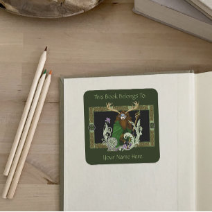 Grüne Keltische Geweih Mann Exlibris Quadratischer Aufkleber