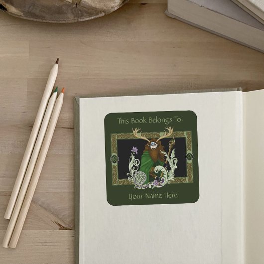 Grüne Keltische Geweih Mann Exlibris Quadratischer Aufkleber