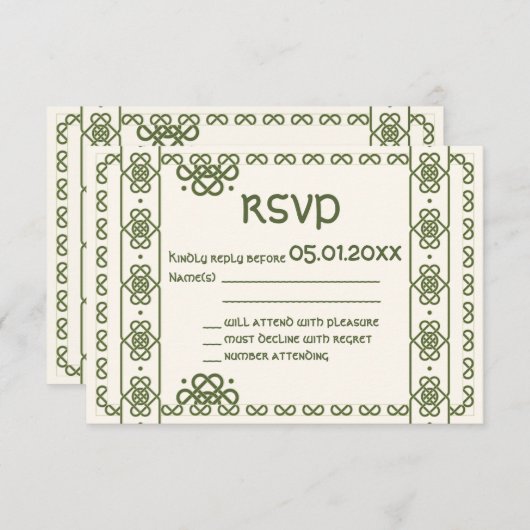 Grüne keltische Knochen Hochzeitskarten RSVP Karte (Vorne/Hinten)