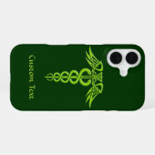 Grüne keltische Knoten-Caduceus iPhone 16 Hülle (Rückseite (Horizontal))