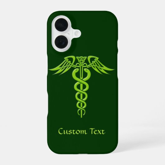 Grüne keltische Knoten-Caduceus iPhone 16 Hülle (Rückseite)