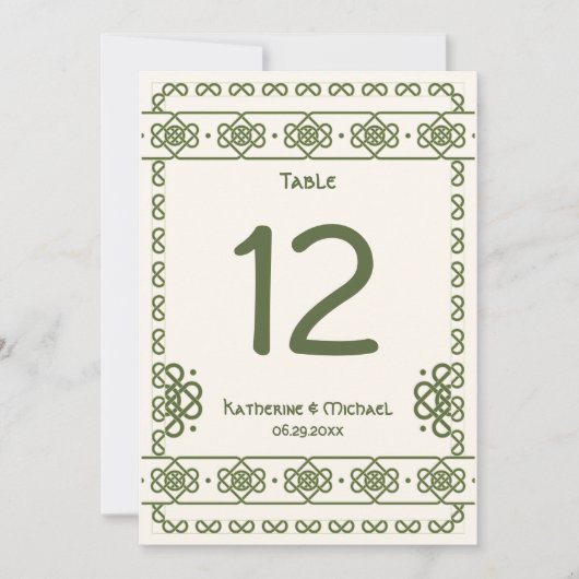 Grüne keltische Knoten große Tischnummern (Vorderseite)