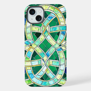 Grüne keltische Knotensteinmosaik iPhone 15 Plus Hülle