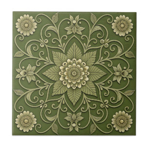 Grüne Keramikfliese mit Blumenmuster