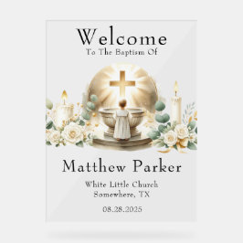 Grüne Kerzen Boy Taufe Begrüßungszeichen Acrylschild